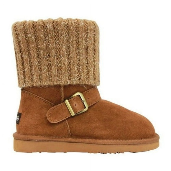Cozy Brown Knit Cuff Suede Boots - Picture 1 of 8